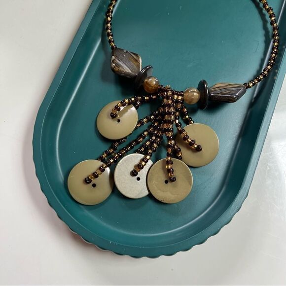 Chic Neutral Toned Handmade One of a Kind Vintage Beaded Dangly Choker Necklace - Picture 8 of 8